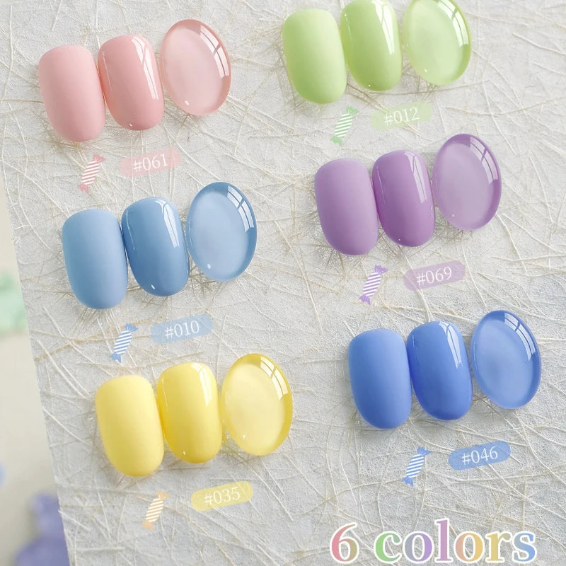 Candy Color Gel Nail Polish Set, 6 Colors High Saturation Macaron Solid Nail Gel, Pastel Purple Peach Pink Salon Quality Varnish Qme