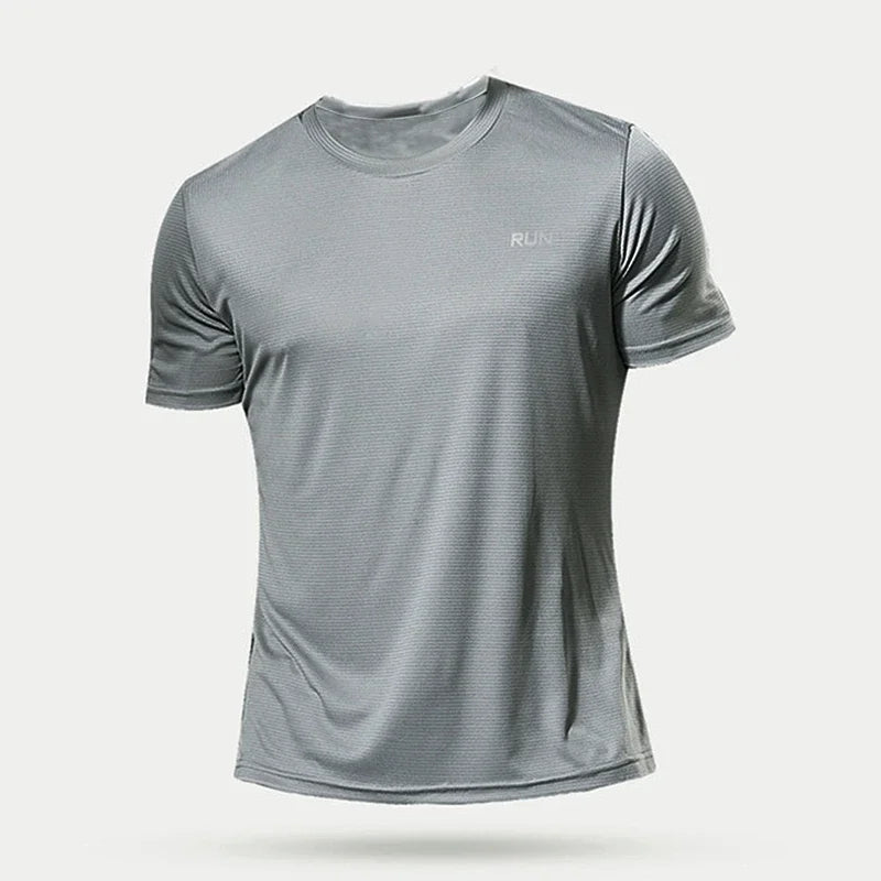 Men's Quick Dry Short Sleeve Gym Running Moisture Wicking Round Neck T-Shirt Training Fitness Tops Oversized T-Shirt Jersey Qme GY M