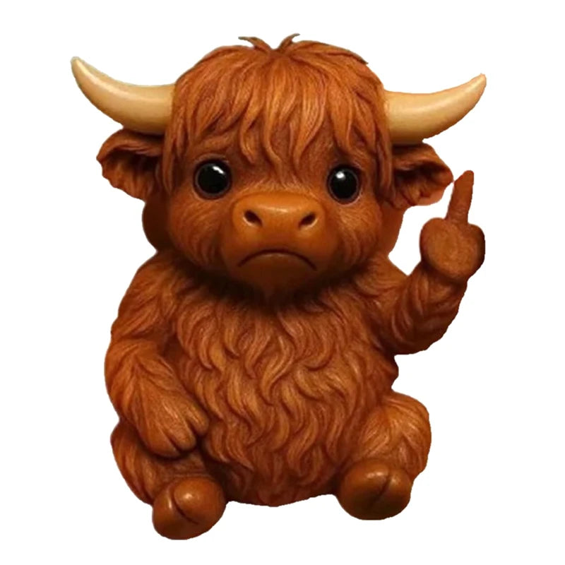 Hilarious Resin Middle Finger Animal Figurine Highland Cattle Frog Qme A3