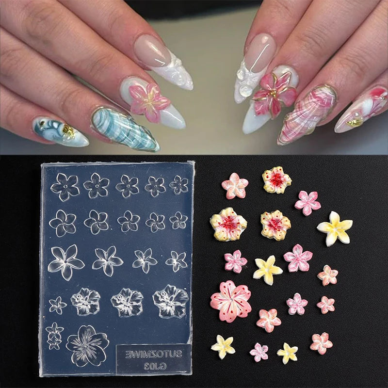 DIY Frangipani Flower Silicone Nail Art Mold Transparent Handmade Qme