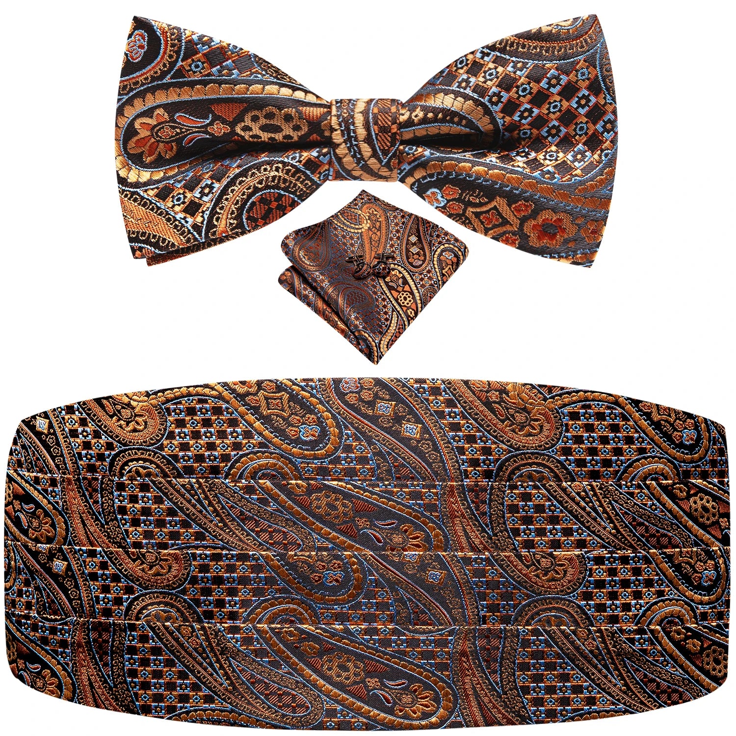 Hi-tie Mens Cummerbunds Vintage Formal Jacquard Pailey Bowtie Hanky Qme YF-2063