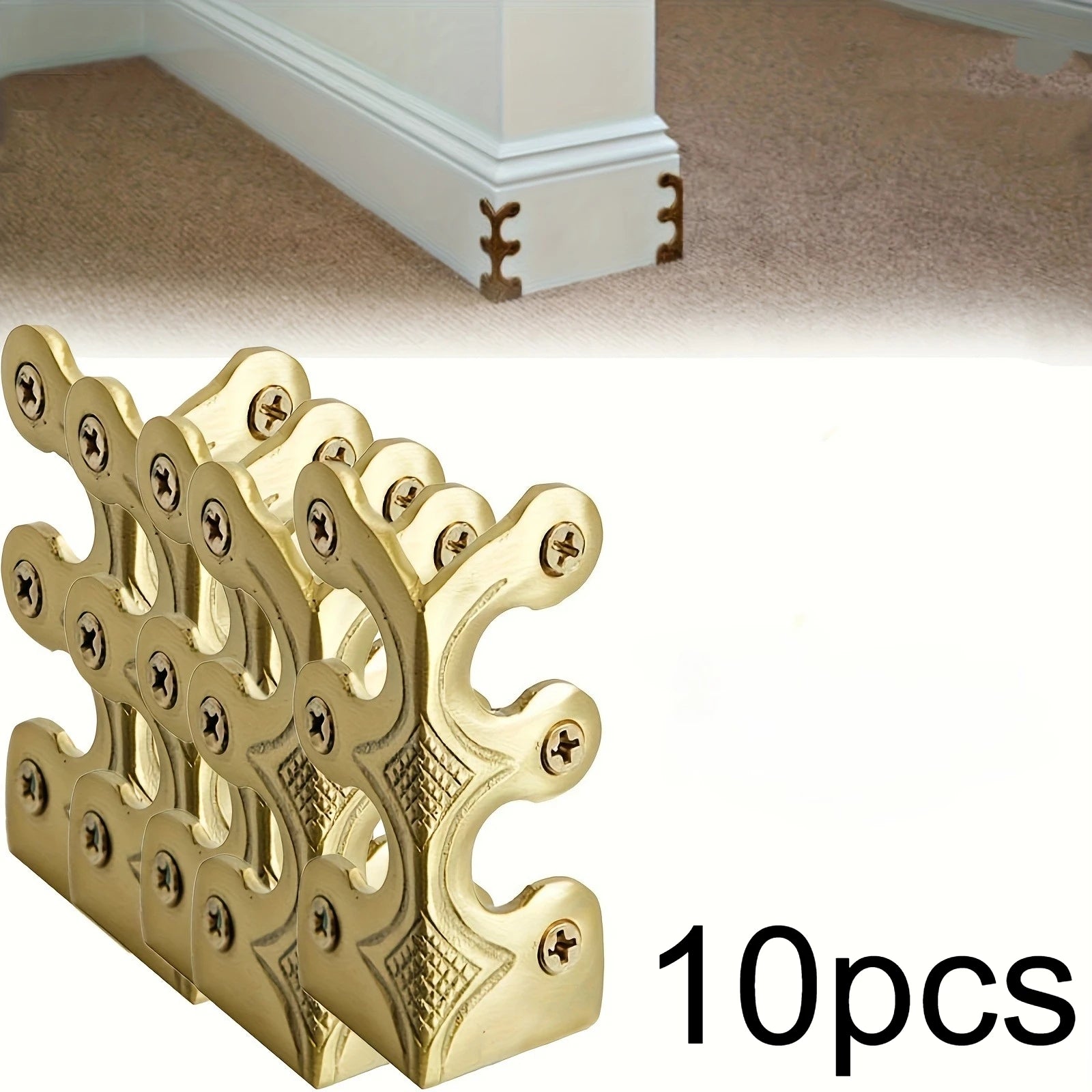 10pcs Skirting Board Corner Protective Cover, Solid Metal Corner Board Corner, Suitable for Decoration in Living Rooms, Bedrooms Qme Golden-10pcs