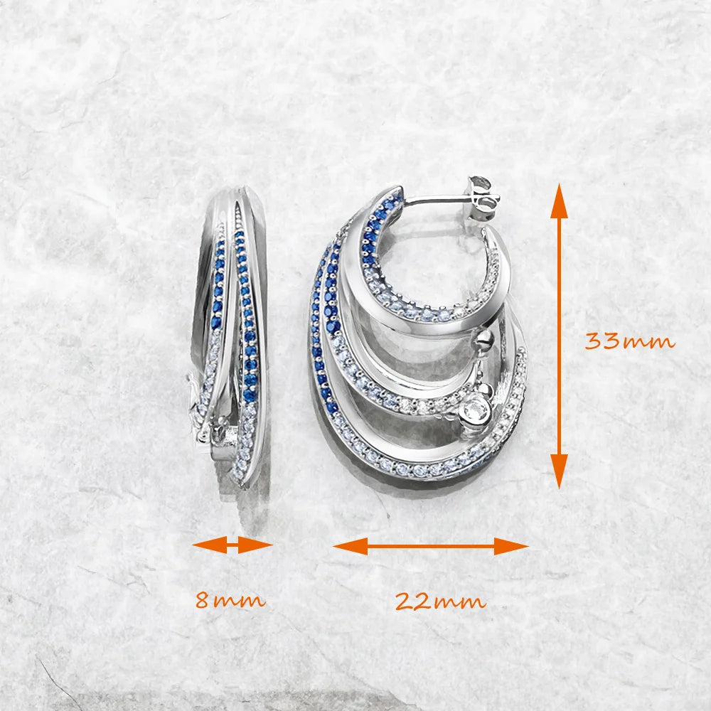 Creole Hoop Earrings Wave with Blue Stones Europe Style Fine Jewelry For Women Bohemia Gift In Solid 925 Sterling Silver Qme