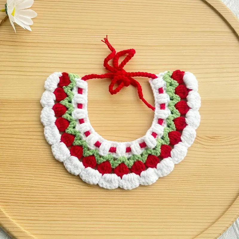 Soft Pet Scarf Drool Bib Dog Cat Knit Accessories Cute Woven Flower Qme A8
