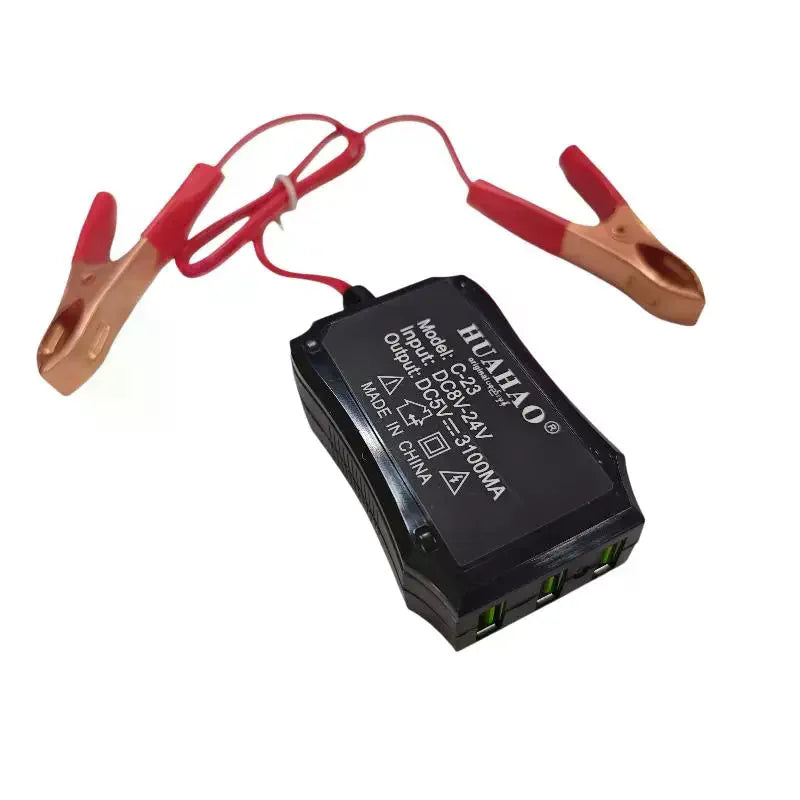 Battery Clip Charger 12V 24V 5V Short Circuit Protection 3 USB Ports Qme