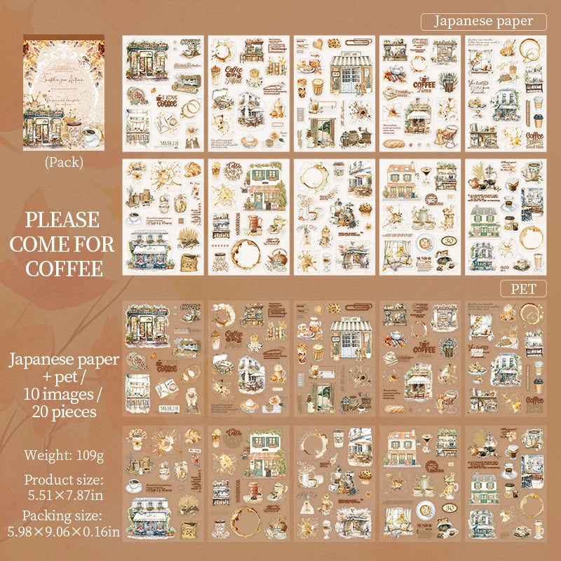 20sheets/bag Golden Autumn Daily Life Theme Die Cut Sticker Sheets for Scrapbooking DIY Frame Collage Decoration Laptop Qme 2