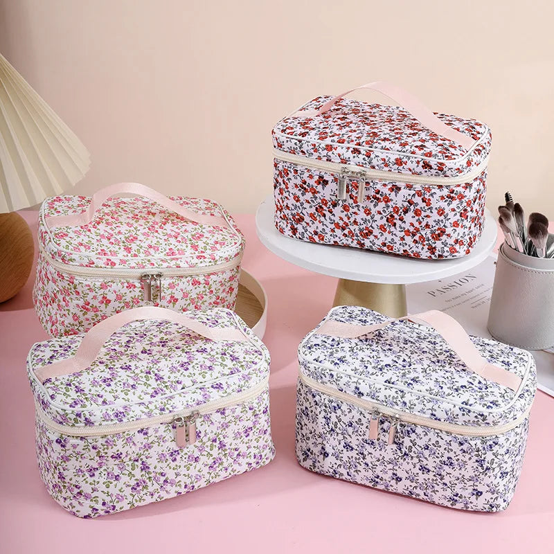 1PC Floral Makeup Bag Portable Simple Square Makeup Storage Bag Travel Toiletry Bag Qme