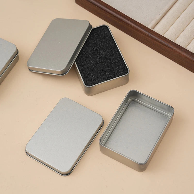 Cosmetic Storage Box Small Iron Silver Mini Rectangular Tin Qme