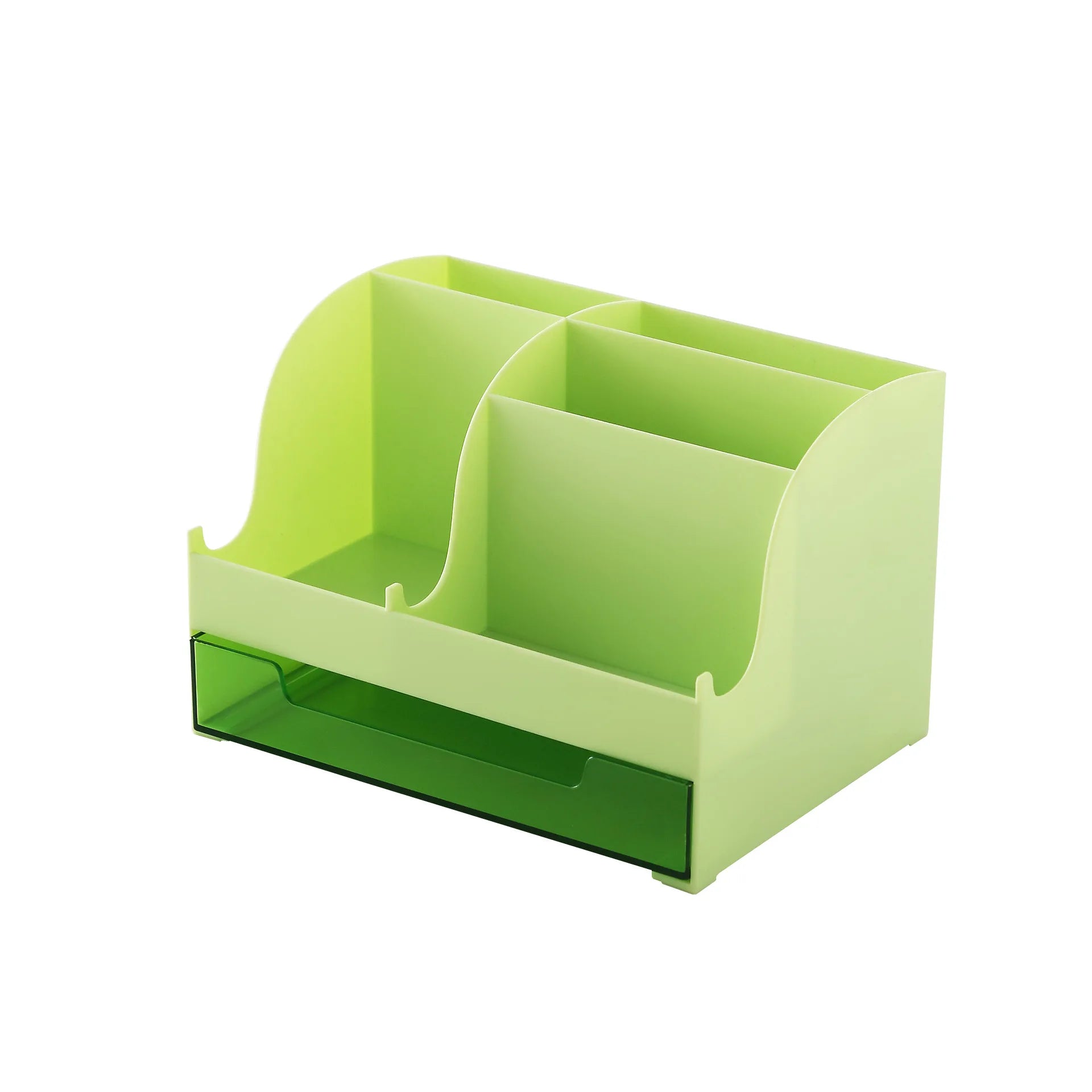 Multi Compartment Desk Organizer with Clear Drawer, Plastic Stationery Storage Caddy Pen Holder for Office School Home Qme Green 1pc