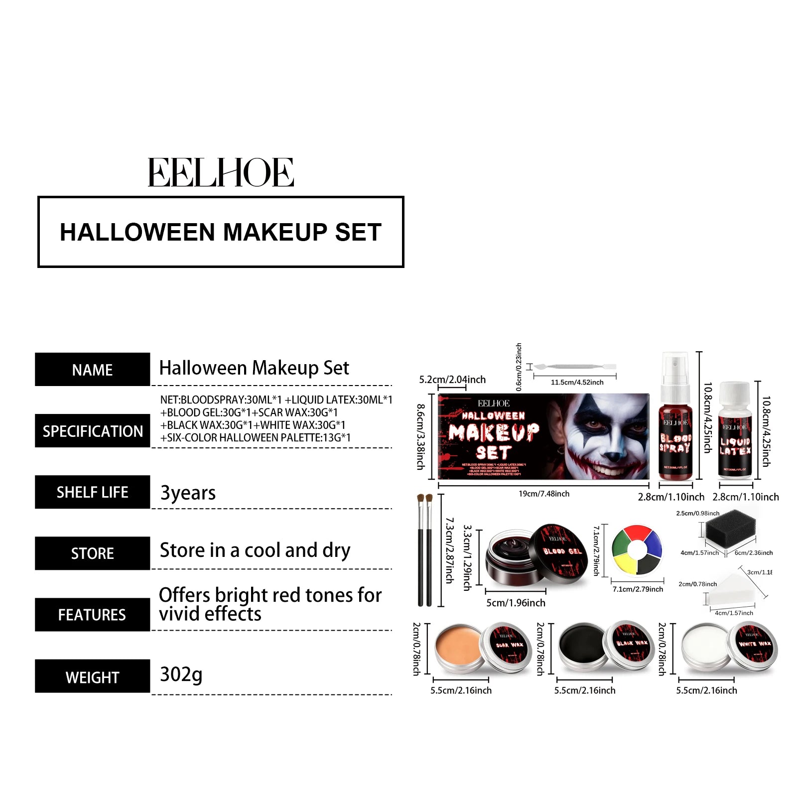 7-in-1 Halloween Makeup Set Realistic Face Body Paint Long Lasting SFX Kit For Cosplay Zombie Vampire Clown Costume Party Qme 7 IN 1