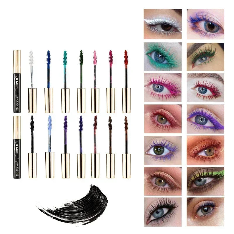 5D Silk Fiber Mascara Lash Color Mascara Waterproof 14 Colors 3D Mascara Eyelash Extension Thick Lengthening Eye Lashes Cosmetic Qme
