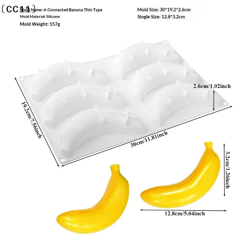 6 12 Cavity Banana Mousse Cake Silicone Mold DIY Chocolate Pudding Qme