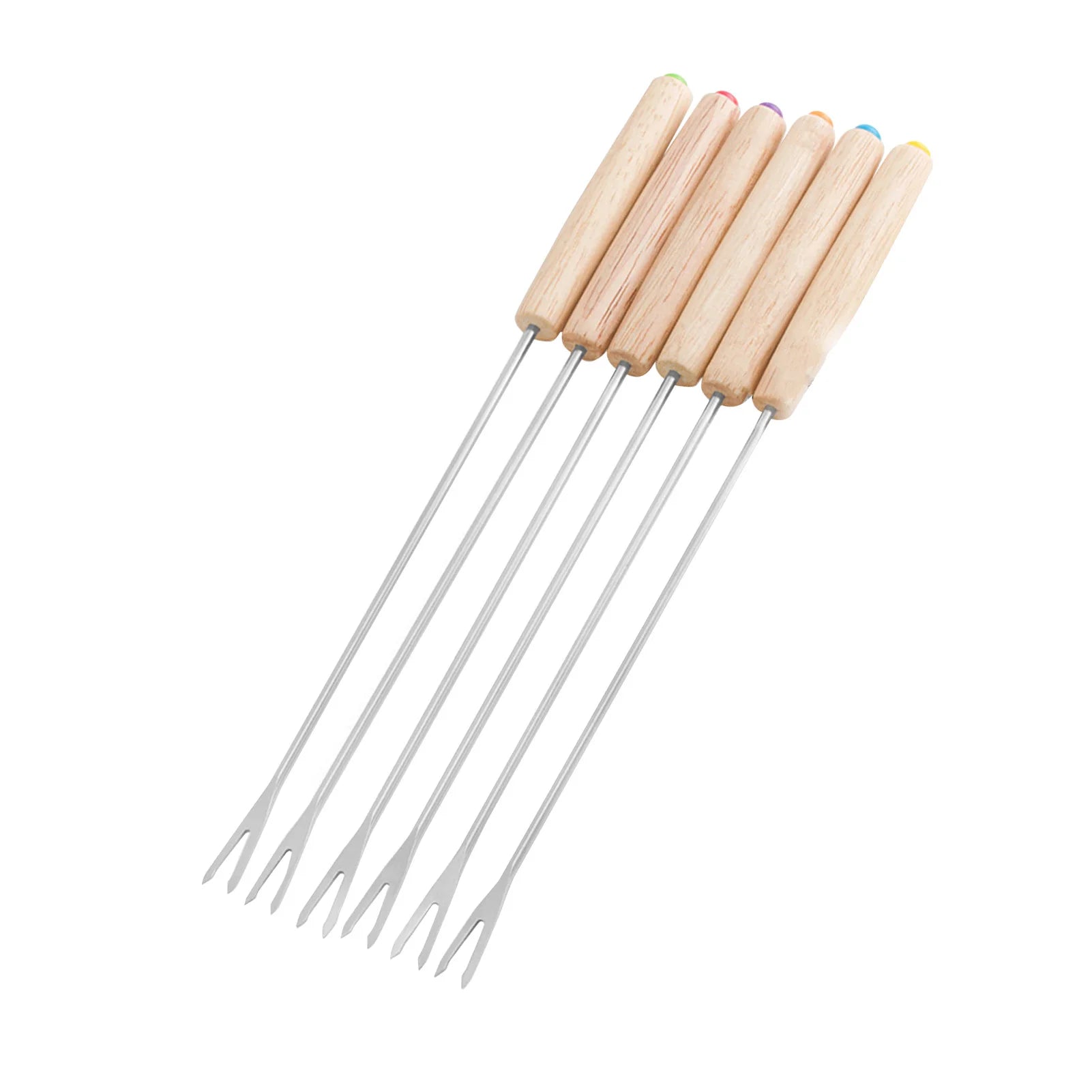 6PCS Stainless Steel Fondue Forks with Wooden Handle Cheese Chocolate S'mores Sticks Heat Resistant Dessert Skewers Tool Qme