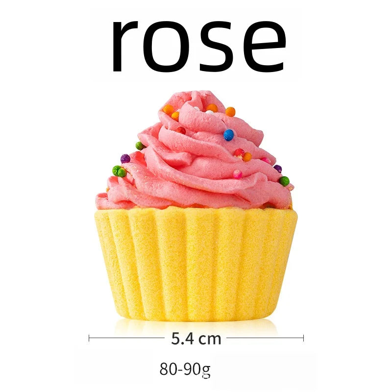 Cute Cake Bath 80g Handmade Fizzy Bath Ball for Children Natural Essential Oil Bubble Bath Salt Spa Gift for Kids Women Qme 80g rose 80G