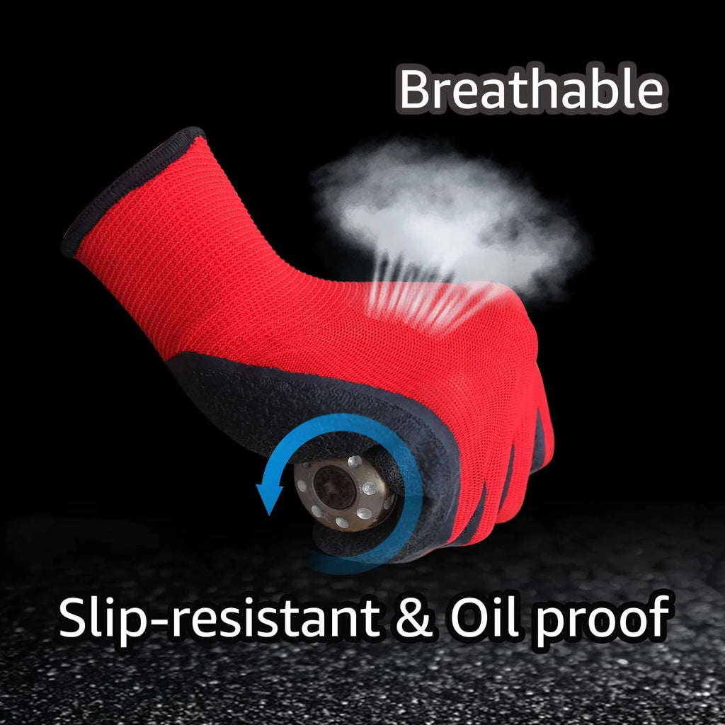 10PCS Work Gloves Nitrile Rubber Abrasion Resistant Anti-Slip Oilproof Breathable Protective Gloves for Construction Workplace Qme