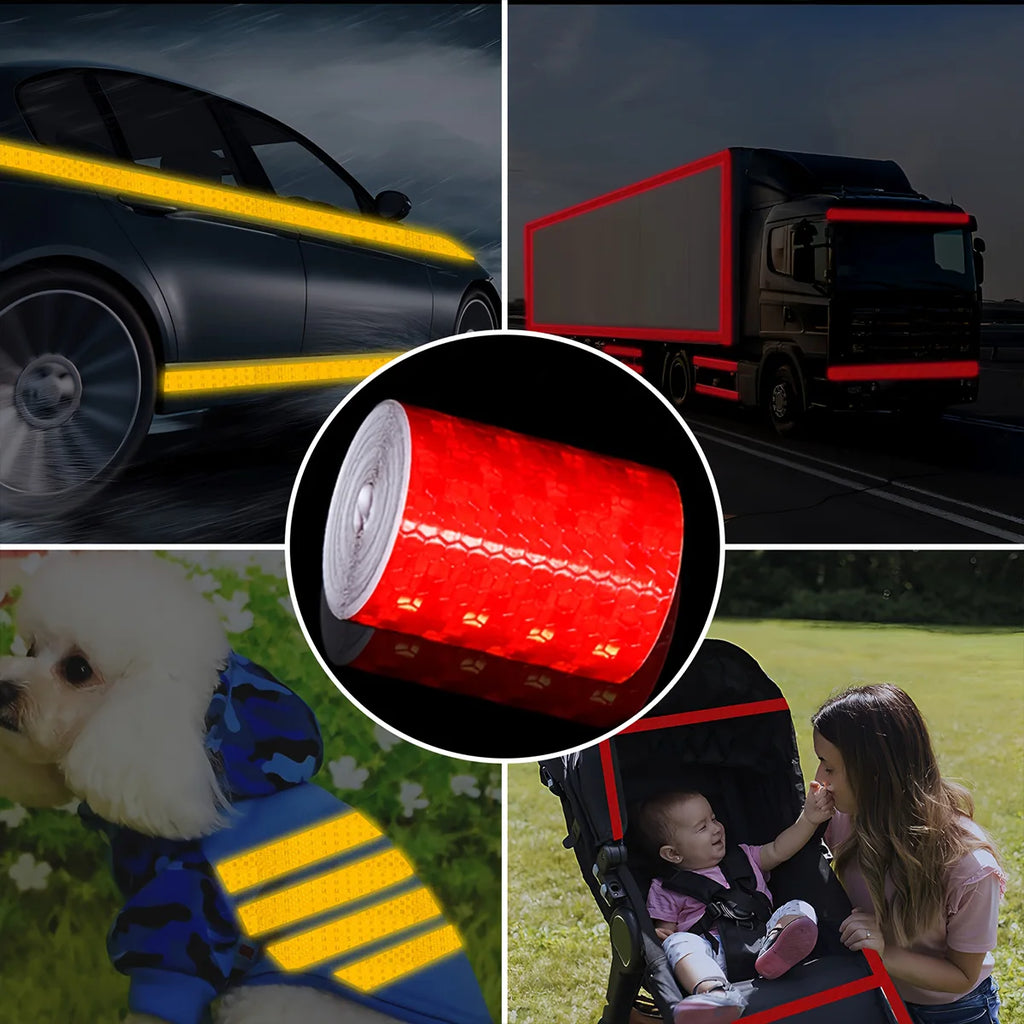 5cm*3M Reflective Warning Tapes Waterproof Outdoor Car Stickers Safety Strip White Red Fluorescent Yellow Reflectors for Bicycle Qme