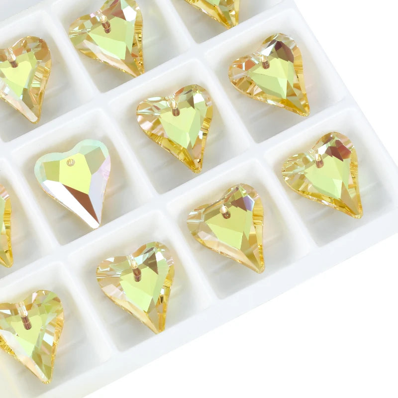 12Pcs Crystal 6240 Wild Heart Pendant Glass Austria Loose Beads Charms Rhinestones for DIY Earring Necklace Jewelry Accessories Qme 001SU 14x17mm-12pcs