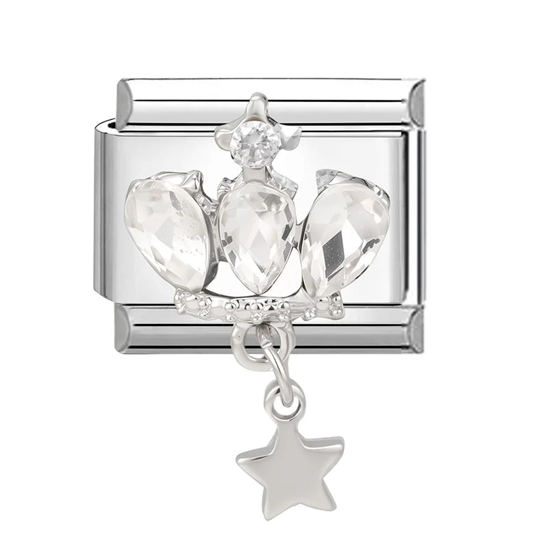 Y2k Italian Charm Silver Bracelet Series Blue Stars Zircon Bowknot