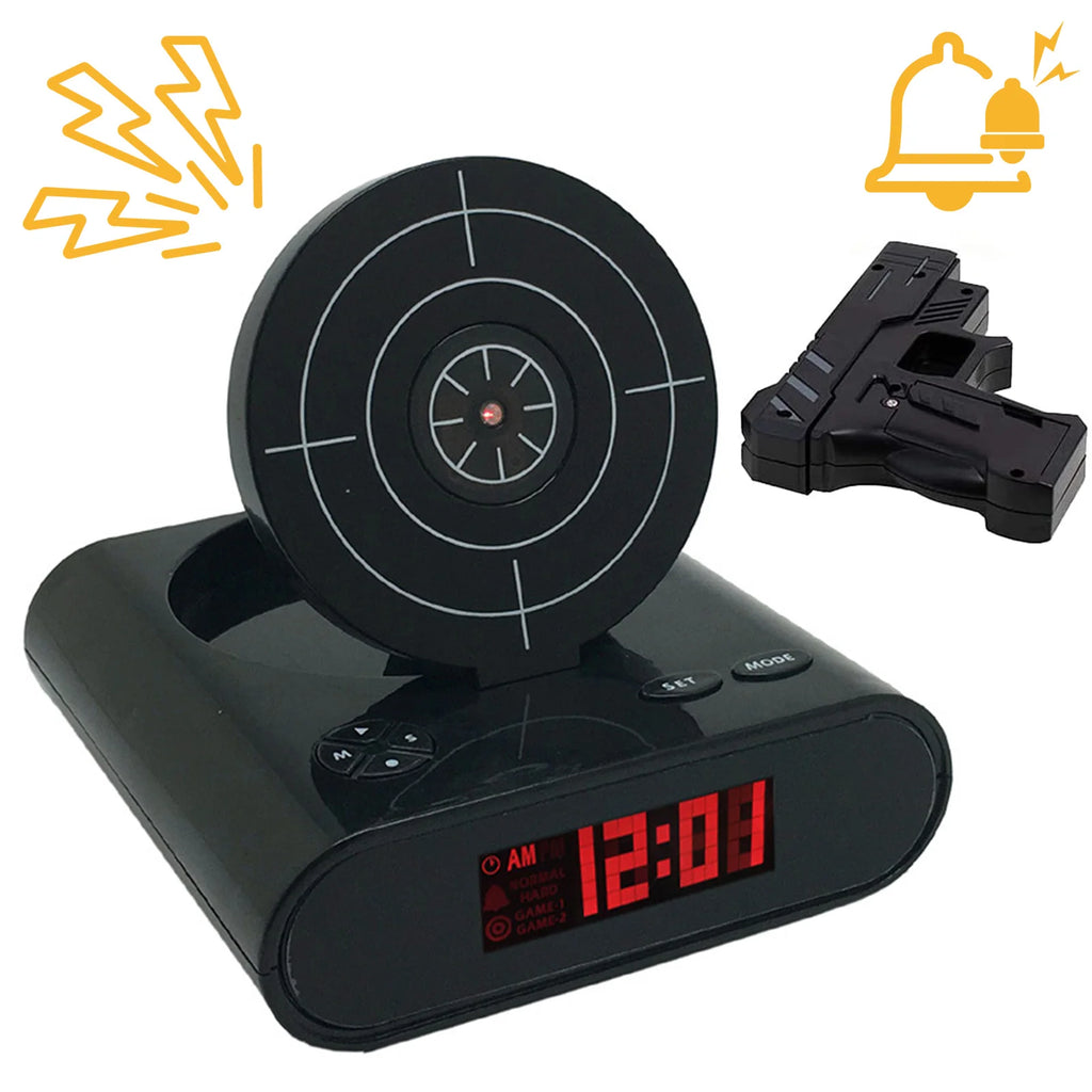 Target Alarm Clock with Gun & LED Display Personalized Wake Shot Alarm Clock Ringtones Customization for Home Office Living Room Qme