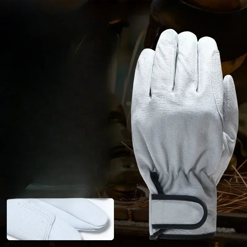 Work gloves sheepskin leather workers work welding safety garden sports motorcycle driver wear-resistant Qme