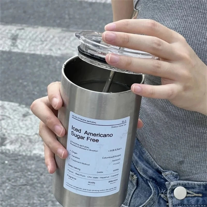 Thermos Portable Stainless Steel Coffee Cup Bottle Straw Insulation Qme