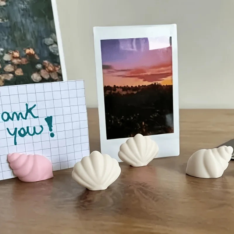 4pcs Shell & Conch Photo Clips, 3D Printed Desktop Stand, Cute Portable Note Card Holder Qme