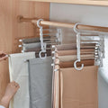 5 In 1 Magic Trouser Rack Hangers Stainless Steel Folding Pant Rack Tie Hanger Shelves Bedroom Closet Organizer Wardrobe Qme White