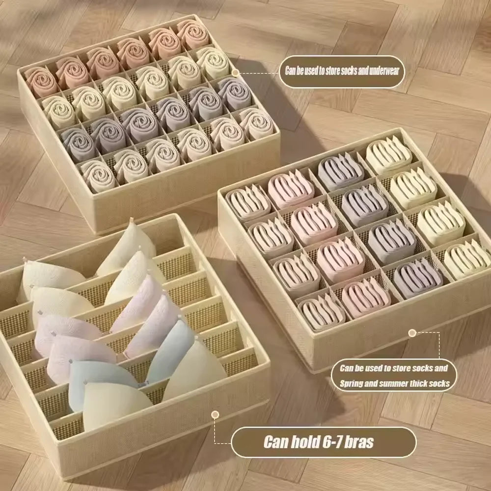3-in-1 Drawer Organizer for Underwear & Socks Foldable Fabric Storage Box with Compartments for Bras & Panties Qme