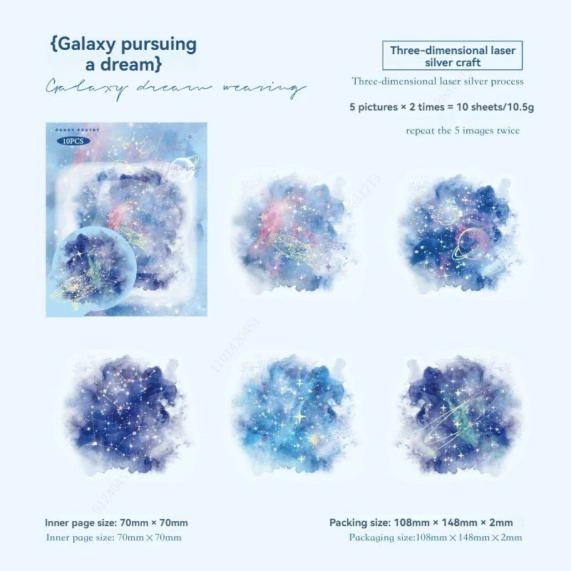 10 Pcs Colorful Series Decorative Sticker Watercolor Foil Stamping Collage Scrapbooking Label Diy Diary Journal Planner Qme E