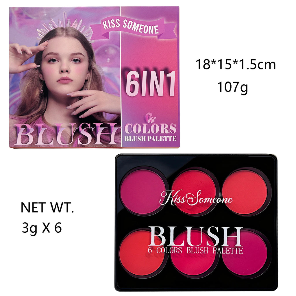 6 Colors Blush Palette for Cheeks,Face Matte Contour Blush Makeup Palette,Buildable Shimmer Facial Cheek Blusher Shades Qme