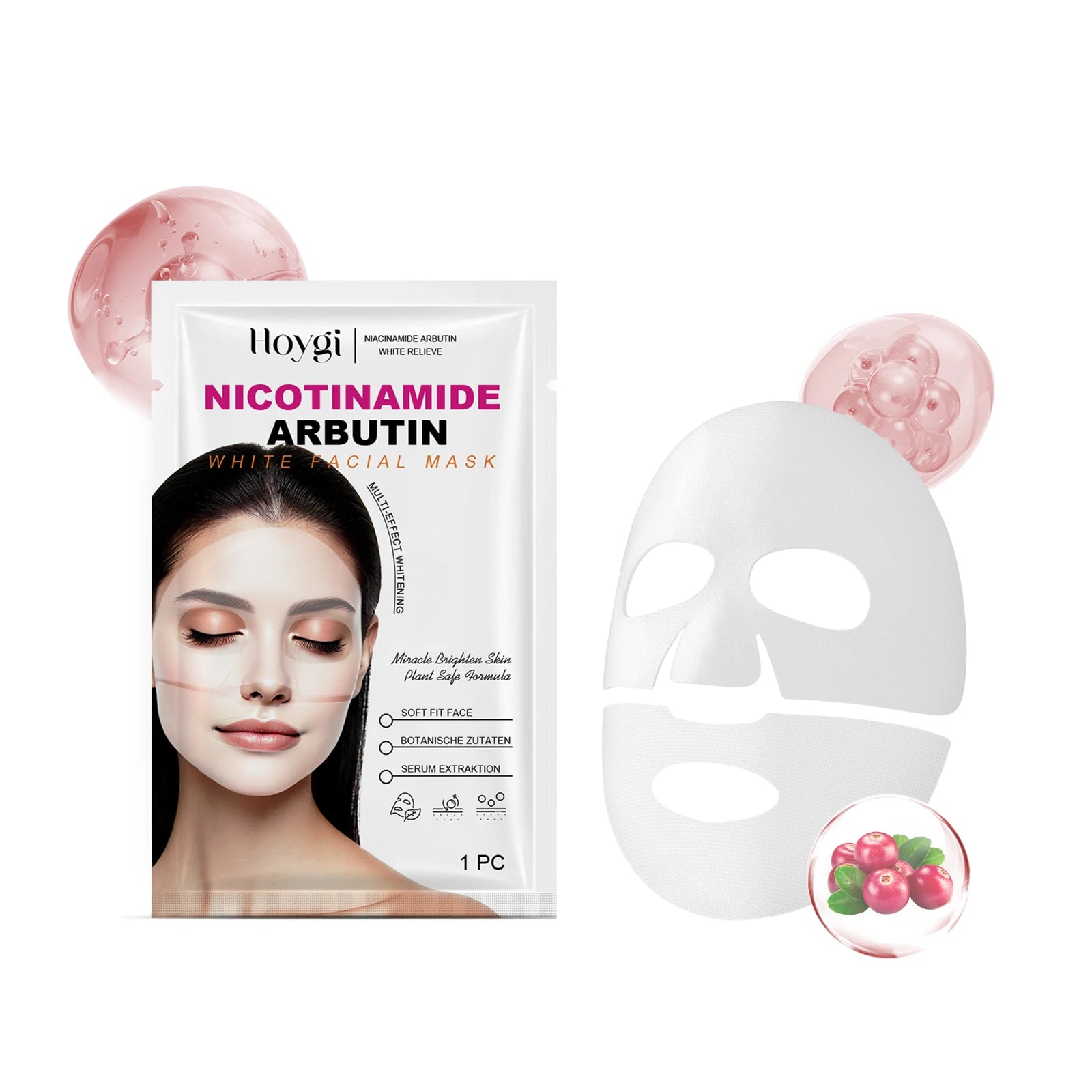 Niacinamide Arbutin Hydrating Mask Deep Hydrating Shrink Pores Firming Refreshing Brightening Facial Sheet Mask for Glowing Skin Qme 1Pcs