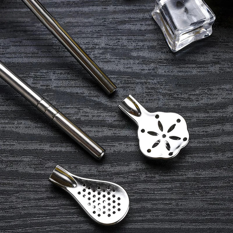 2pcs Detachable Filter Straw Stainless Steel Straw Spoon Tea Filter Yerba Mate Straw Reusable Drinking Tools Bar Accessories. Qme