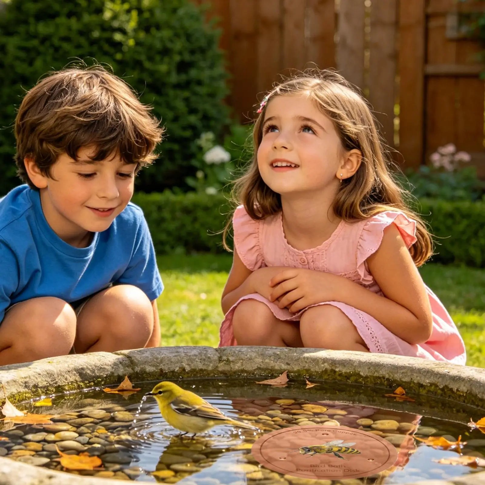 Bird Bath Purification Disk Bee Pattern Filtration Ornaments Metal Bird Bath Purification Disk For Outdoor Garden Deck Patio Qme