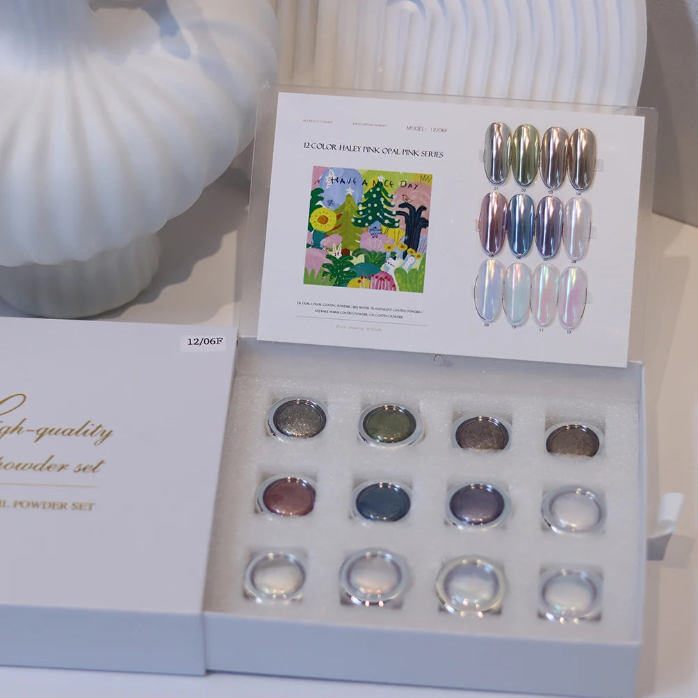 12-color Box Nail Powder Including Chameleon Opal Moonlight Sets Qme 03