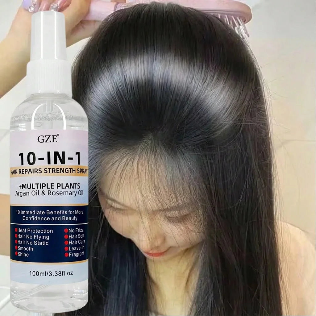 GZE 10 IN 1 Leave In Conditioner Silkening Spray with Argan Oil & Rosemary Oil, Hair Repair & Strength Spray, Anti Frizz Qme