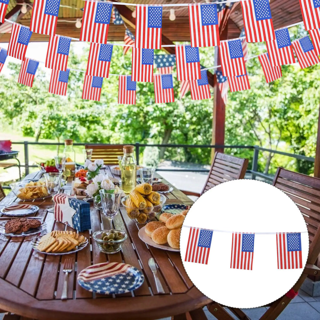 American Flag Banner String Decorative Independence Day Party Flag Bunting Festival Supplies Perfect Outdoor Indoor Celebration Qme