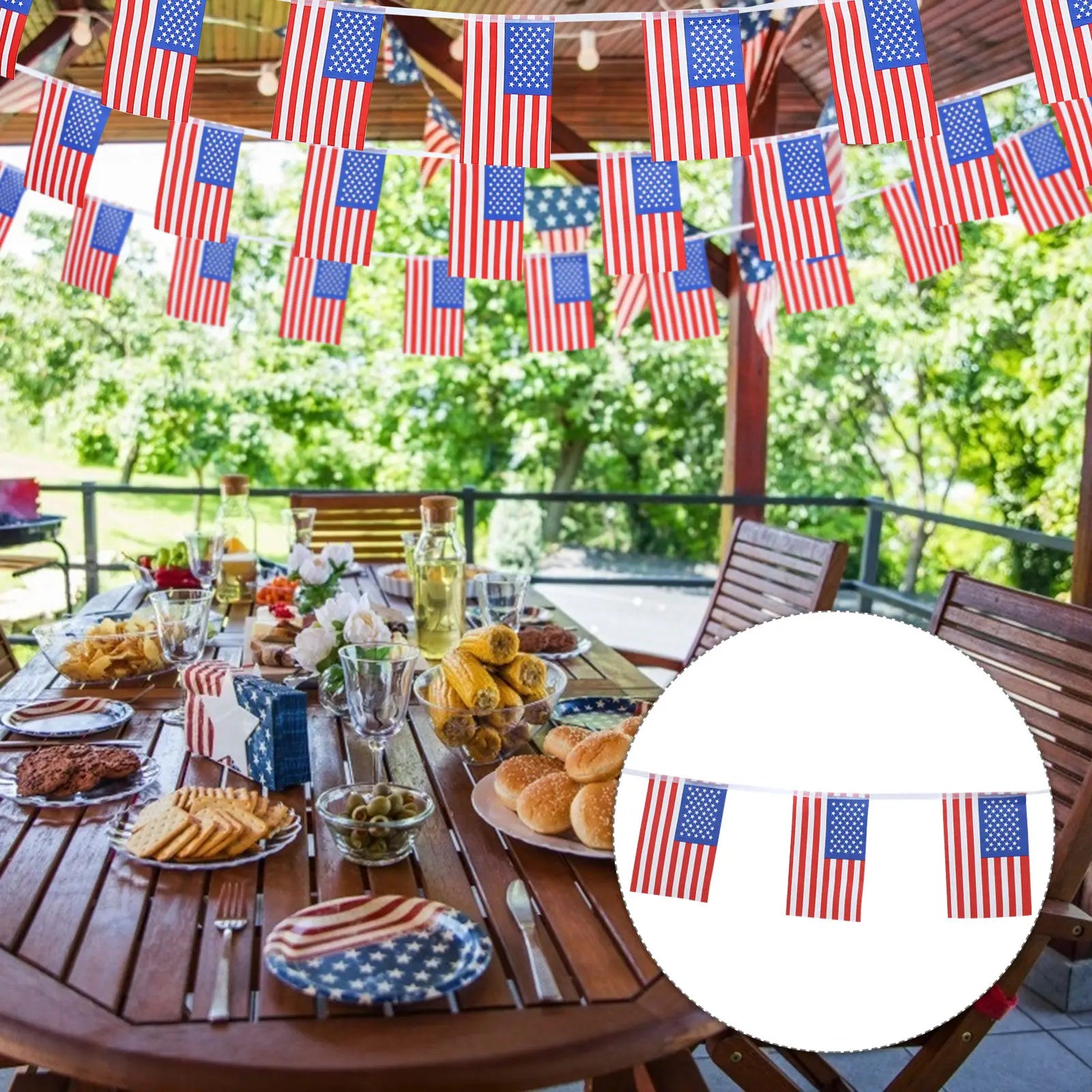 American Flag Banner String Decorative Independence Day Party Flag Bunting Festival Supplies Perfect Outdoor Indoor Celebration Qme