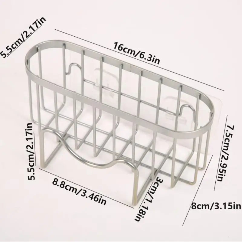 Sink Organizer - Stainless Steel Suction Sponge Stand - Fast-Draining, Easy-Clean Holder with Hook for Modern Kitchens Qme