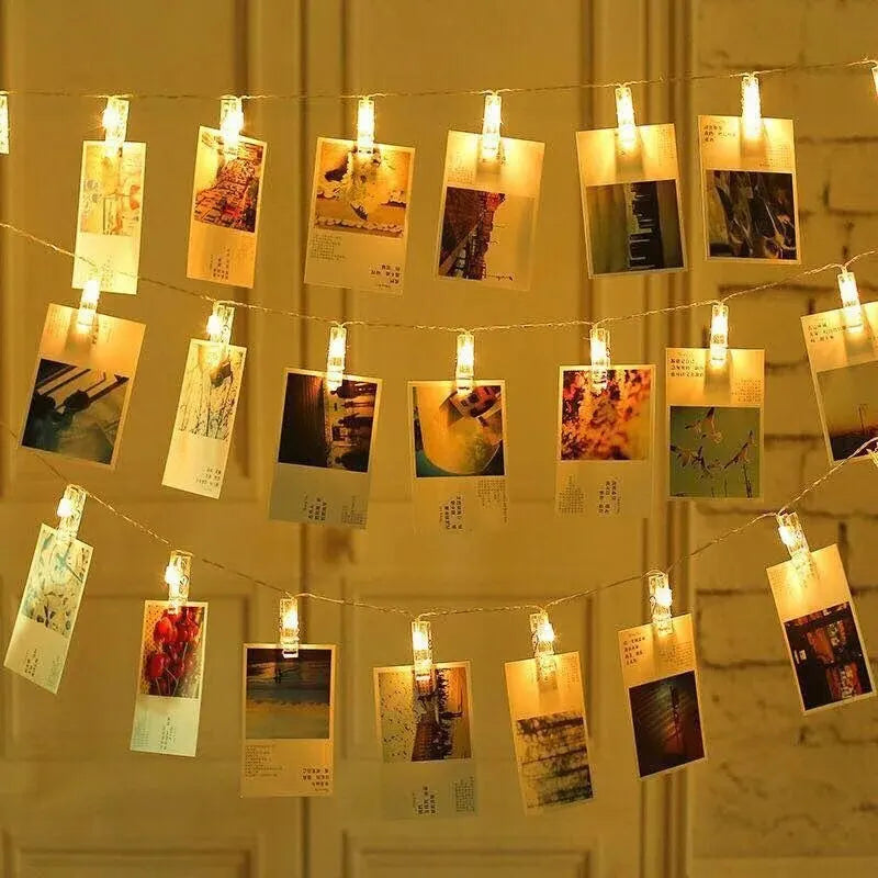 Garland Card Photo Clip String Lights 1.5M 10LEDS Led Fairy Light Bedroom DIY Clothespin Shapes Battery Decoration Lamp Qme Warm White