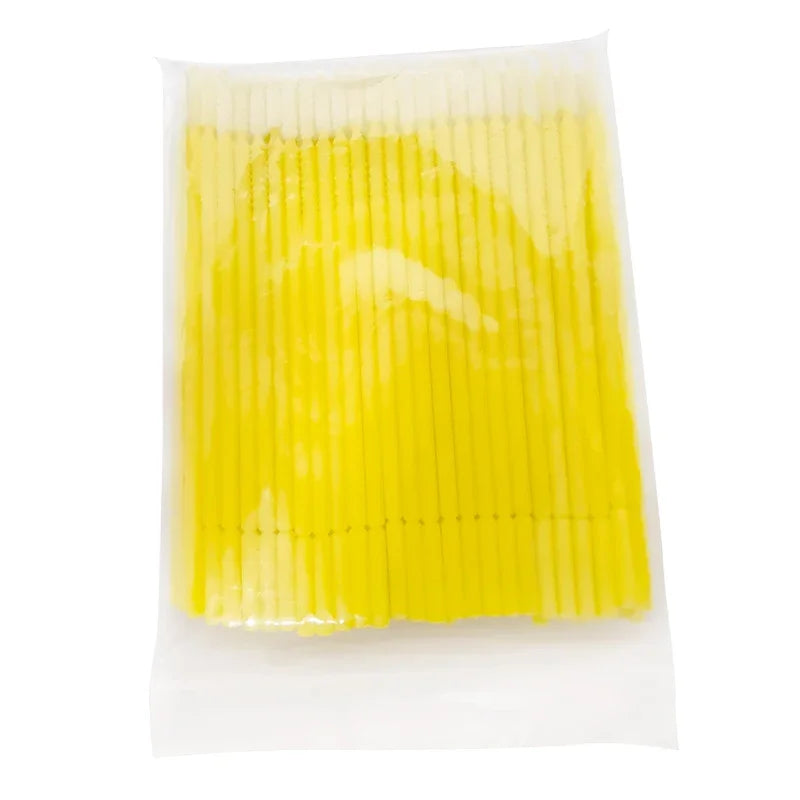 100pcs/Pack Bendable Micro Brushes Disposable Microbrush Applicators Eyelash Extensions Eyelash Glue Cleaning Brush for Eyelash Qme Yellow