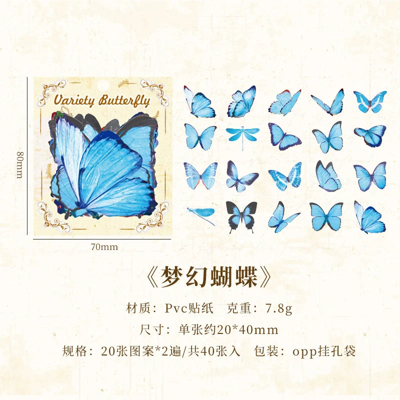 40pcs Variety Butterfly Decorative Waterproof Stickers Cute Aesthetics Sticker DIY Scrapbooking Aesth Decor Sticker Stationery Qme G