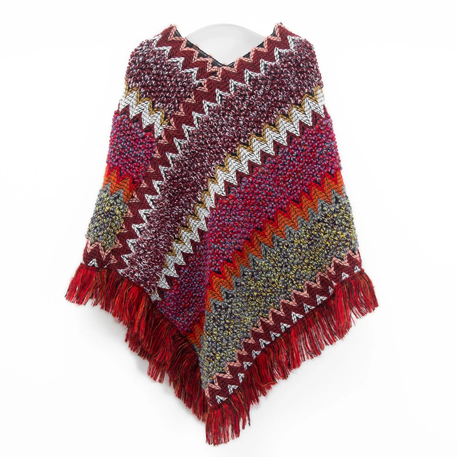 Women Ethnic Style Knitted Cardigan Cape Poncho Wrap Retro Tassel Shawl Stole Cloak Travel Warm Shawls And Wraps Pashmina Qme Wine One Size