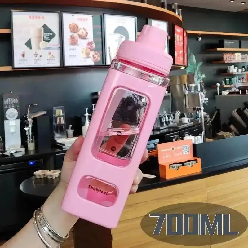 700 Outdoor Water Bottle Straw Clear Scale Sport Plastic Portable Qme 700ML Pink
