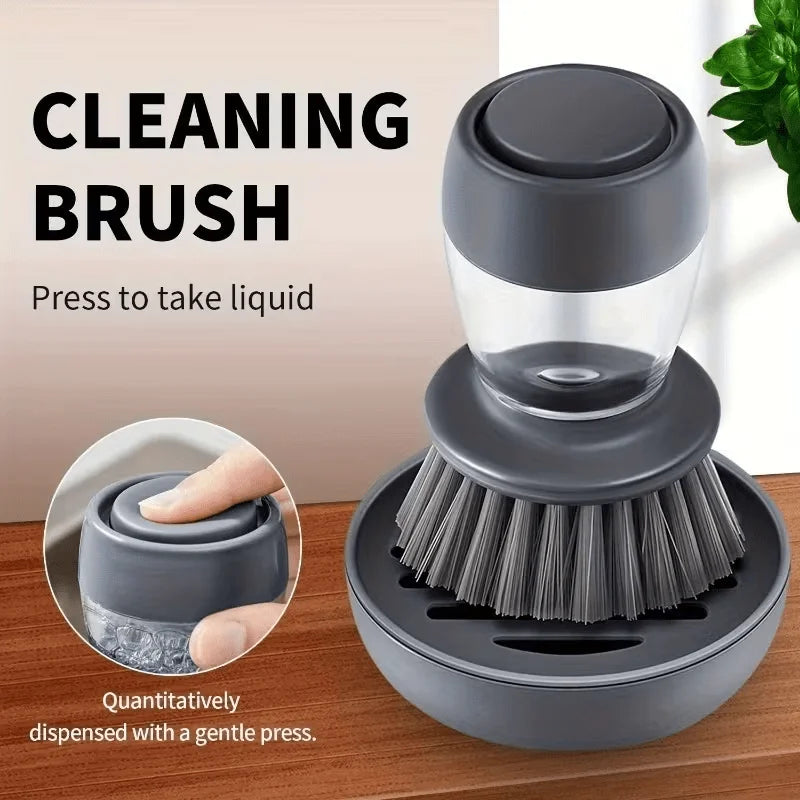 Dishwashing Brush With Soap Dispenser, Kitchen Scrub Brush Suitable For Dishes, Pans, Sinks, Cleaning With Holder Set Qme