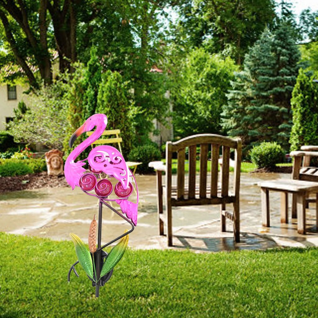 Outdoor Solar Flamingo Garden Light LED Hollow Metal Lawn Stake Lamp Waterproof Decorative Landscape Yard Light Qme