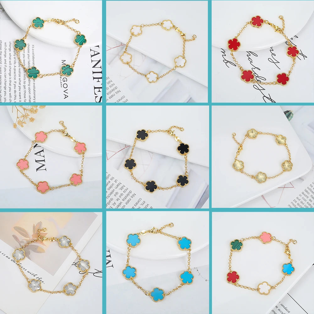 2023 INS Hot Sale 10 Colors Five Leaf Flower Bracelet Classic Fashion Adjustable Bracelet Sweet Romantic Woman Party Jewelry Qme