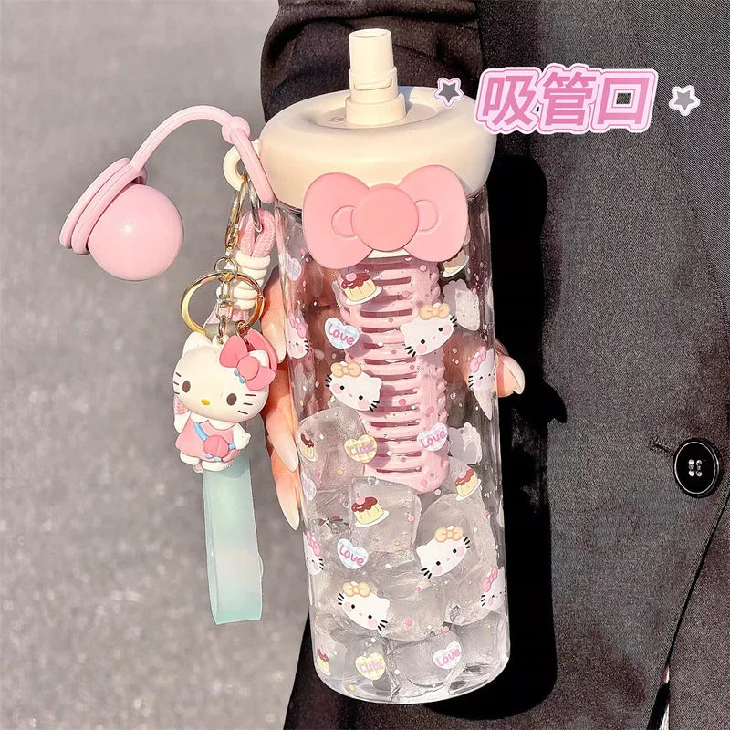 Hello Kitty Cute Cartoon Water Cup Stylish for Girls Large-Capacity Portable Summer Student Straw Cup Qme