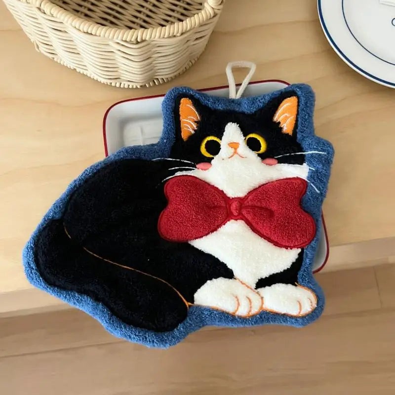 Kitchen Kawaii Cat Hand Wipe Cleaning Cloth Bathroom Hanging Towel Qme C