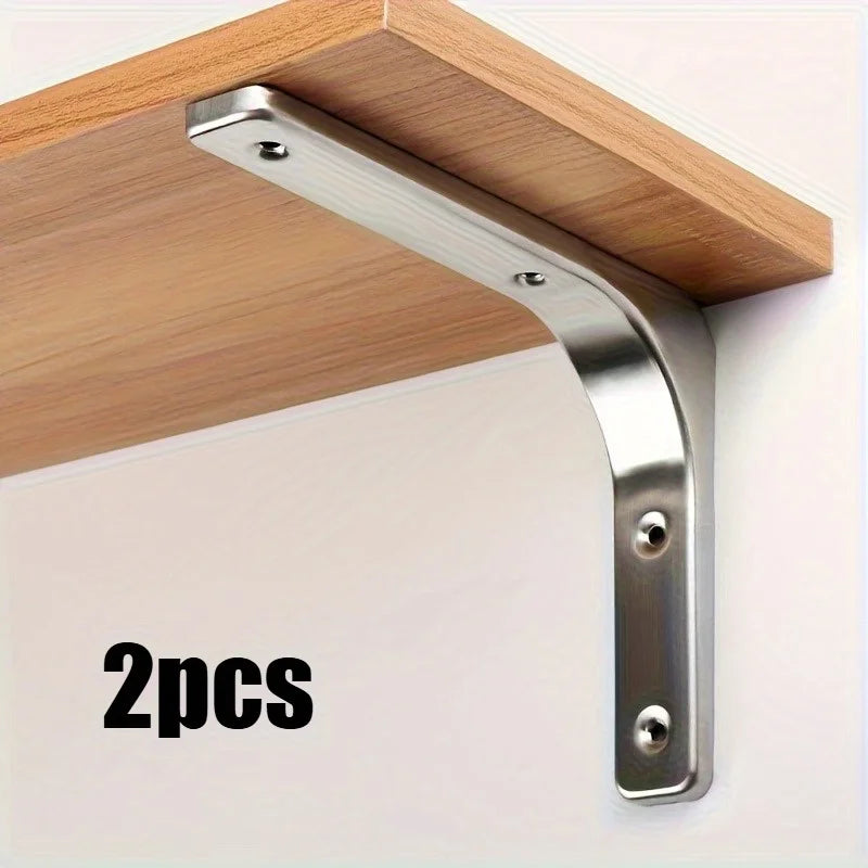 2Pcs Stainless Steel L Shape Shelf Brackets Heavy Duty Floating Wall Mount Support Braces For Wooden Shelves Table Cabinet Qme