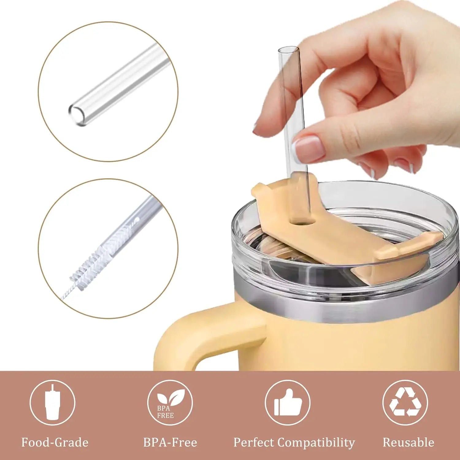 Reusable Straw Replacement Stanley Non-tipping Cups Plastic Straws Qme